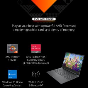 HP Victus 15 Gaming Laptop, AMD Radeon RX 6500M Graphics, AMD Ryzen 5 5600H, 8 GB RAM, 512 GB SSD, Full HD Display, Windows 11 Home, Backlit Keyboard, Enhanced Thermals (15-fb0010nr, 2022)