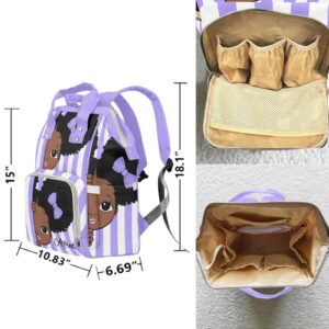 African Black Girl Purple Personalized Diaper Backpack with Name,Custom Travel DayPack for Nappy Mommy Nursing Baby Bag One Size