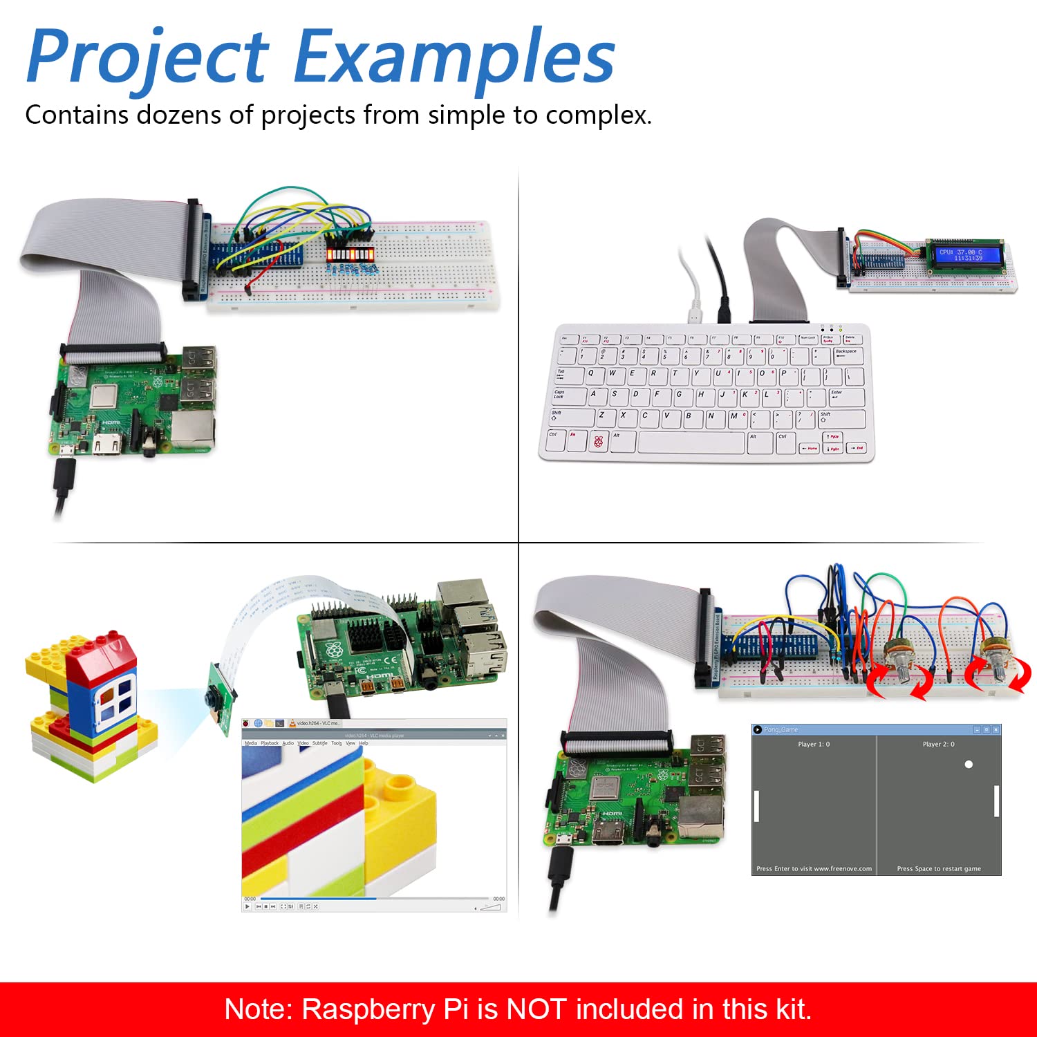 FREENOVE Complete Starter Kit for Raspberry Pi 5 4 B 3 B+ 400, Python C Java Scratch Code, 708-Page Tutorial, 138 Projects, 386 Items, Camera Speaker Sound Sensor (Raspberry Pi NOT Included)