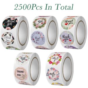 Thank You Stickers in 36 Designs, 2500 Pcs 1 Inch Thank You Stickers Labels for Envelopes, Bubble Mailers and Gift Bags Packaging for Small Business (Floral Style)