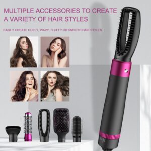 5 in 1 Styling Hot Air Brush with Negative Ion - Detachable and Interchangeable Bristles for Straightening, Curling, Drying, Combing, and Scalp Massage - Heat Brush with Glove