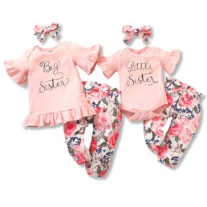 newborn baby girl clothes big sister little sister matching outfits infant romper floral pants toddler girls clothing sets