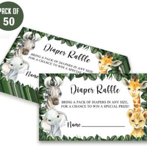 Yuzioey 50 Safari Baby Shower Invitations, Jungle Animals Invitations Macthing Envelpoes, Diaper Raffle Tickets, Book Request Cards, Safari Animals Invitations