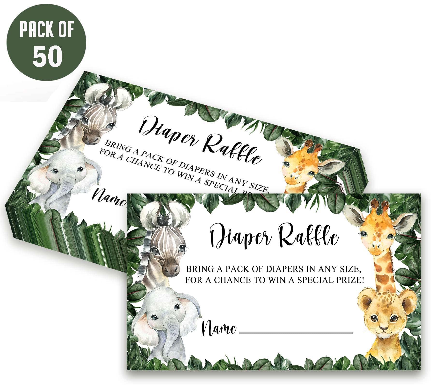 Yuzioey 50 Safari Baby Shower Invitations, Jungle Animals Invitations Macthing Envelpoes, Diaper Raffle Tickets, Book Request Cards, Safari Animals Invitations