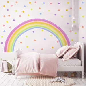 84x42 Inch Extra Large Rainbow Wall Decal Colorful Rainbow Polka Dot Wall Decals Large Rainbow Wall Sticker Fabric Wall Decals Nursery Rainbow Wall Stickers for Kids Rooms Girls Bedroom