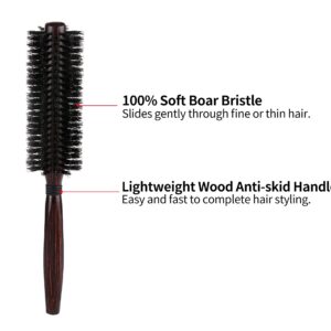 PERFEHAIR Round Boar Bristle Hair Brush-1.8 Inch, Blow Drying & Styling Soft Natural Boars Wooden Hairbrush for Women & Men's Short Fine Hair, Beard