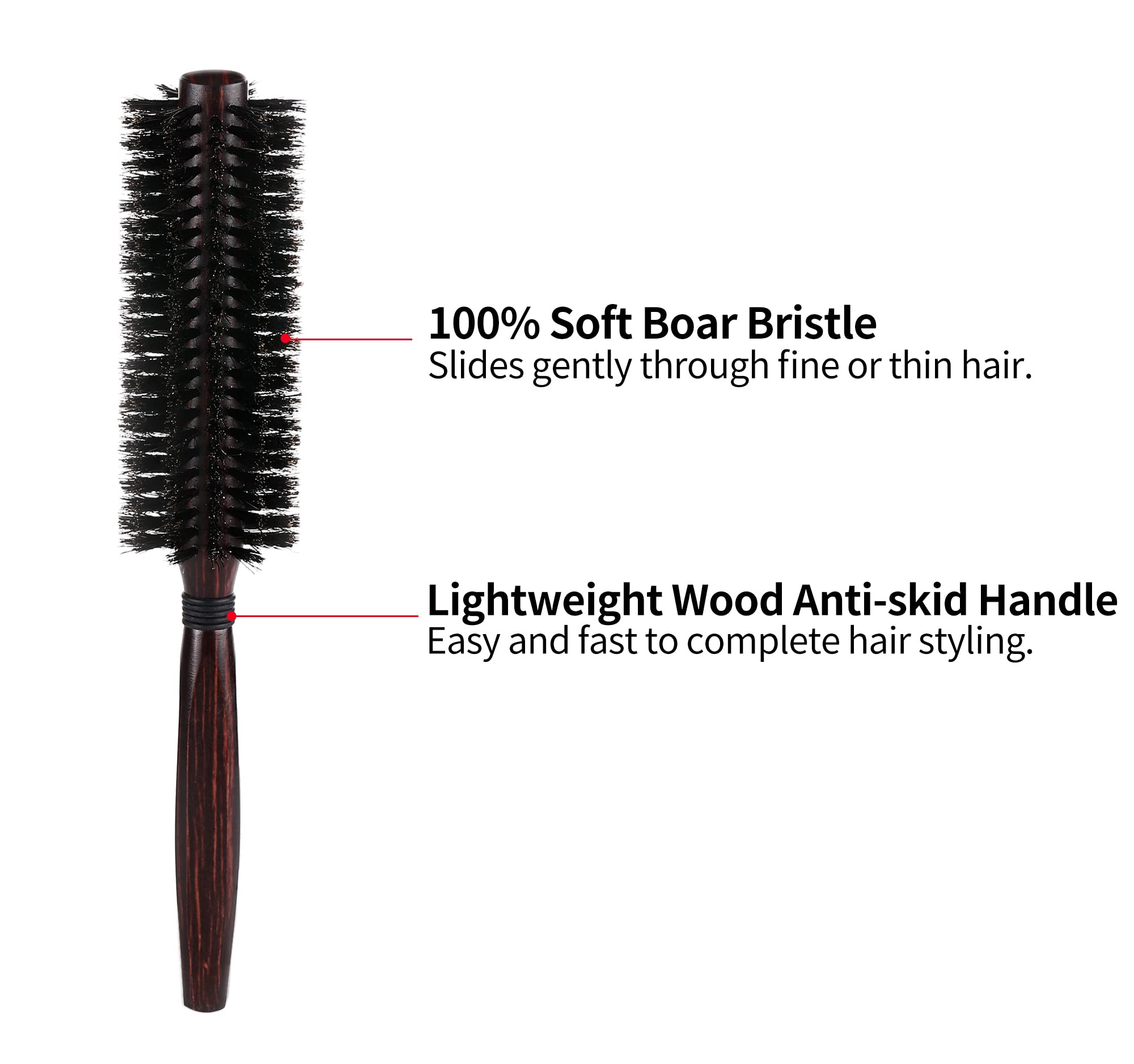 PERFEHAIR Round Boar Bristle Hair Brush-1.8 Inch, Blow Drying & Styling Soft Natural Boars Wooden Hairbrush for Women & Men's Short Fine Hair, Beard