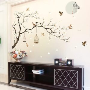 BWCXXZH Large White Flower Wall Stickers, 50"x74" Removable DIY Romantic Cherry Blossom Tree Wall Murals Peel and Stick 3D Wall Art Stickers Home Decor for Gilrs Bedroom Nursery Rooms Living Room