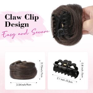 REECHO 2 PCS Mini Claw Clip in Messy & Cat Ears Hair Bun Extensions HB001 Wig Accessory Updo Hairpieces for Women Girls (Pack of 2-3.5" Wavy, Cool Dark Brown)