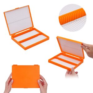 HHNIULI 3PCS Microscope Slide Holder Box, Orange 100 Place 1" L x 3" W Polypropylene Microscope Slide Storage Boxes 8.27" Length x6.69" Width x 1.26" Height for Classroom Lab