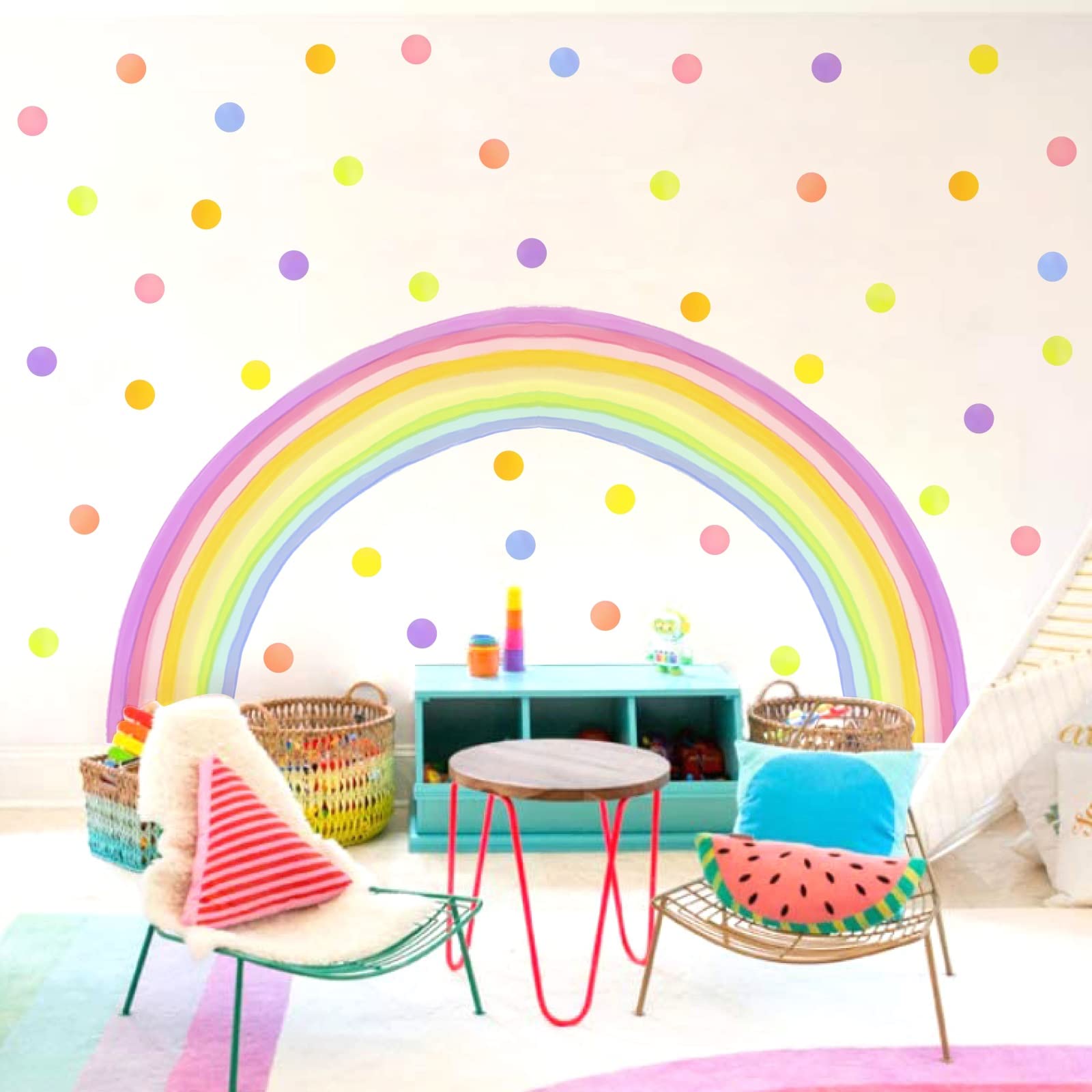 84x42 Inch Extra Large Rainbow Wall Decal Colorful Rainbow Polka Dot Wall Decals Large Rainbow Wall Sticker Fabric Wall Decals Nursery Rainbow Wall Stickers for Kids Rooms Girls Bedroom