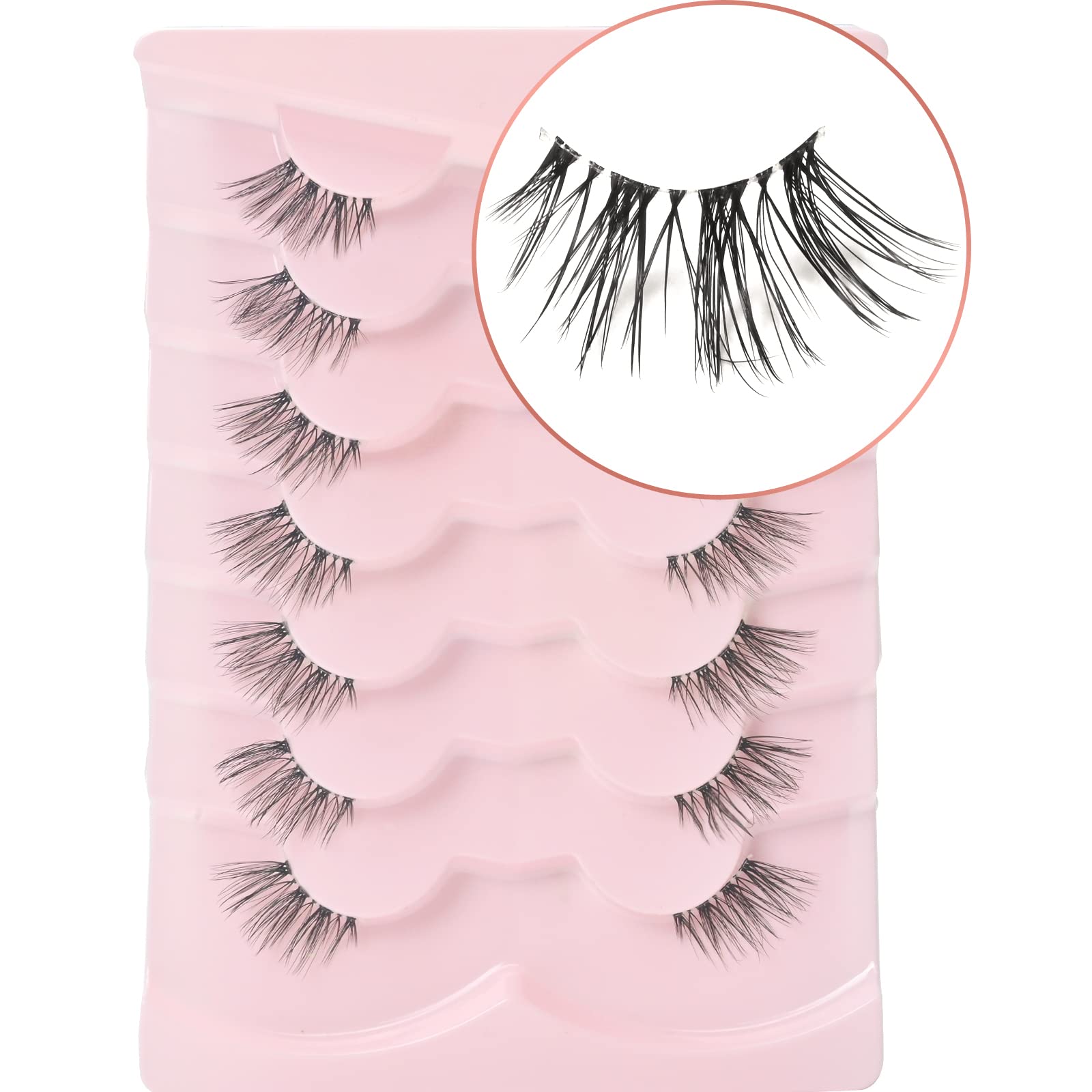 Onlyall Half Eyelashes Corner Lashes Natural Lashes Half Lashes Wispy End Lashes Corner Eyelashes 3/4 Lashes Clear Band Lashes 7 Pairs C03 (6MM-15MM)