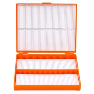 HHNIULI 3PCS Microscope Slide Holder Box, Orange 100 Place 1" L x 3" W Polypropylene Microscope Slide Storage Boxes 8.27" Length x6.69" Width x 1.26" Height for Classroom Lab