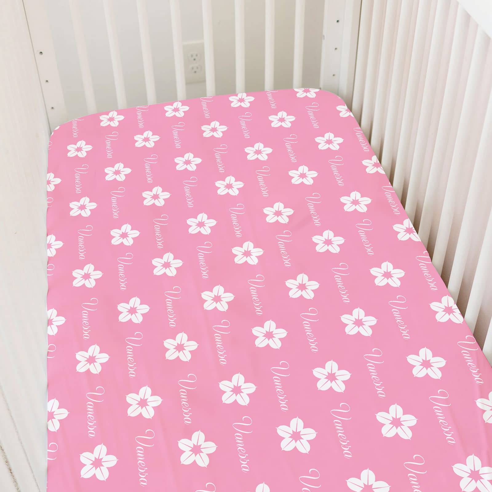 Noverbibi Personalized Crib Bedding Sheets with Baby Name and Icon , Design Your Baby Own Fitted Sheet, Custom Portable Crib Mattress Topper for Baby Boys Girls, Mini Crib Sheet | Name Crib Sheets