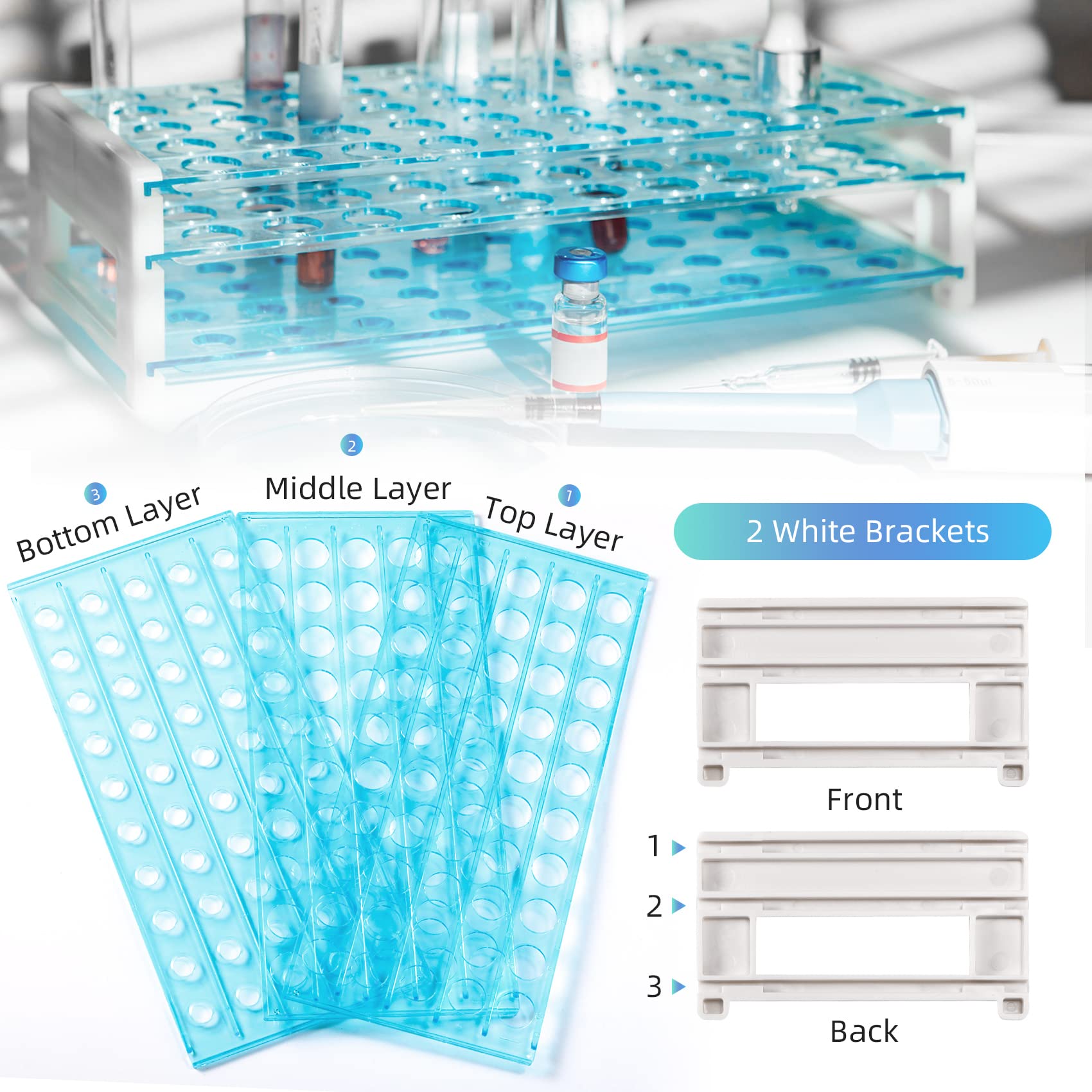 Annhua Test Tube Rack Plastic Lab Tube Stand for 13mm Tubes, 50 Holes Tes Tube Holder Tray Lab Tube Holder Rack Small for Scientific Experiments - Detachable (Single)