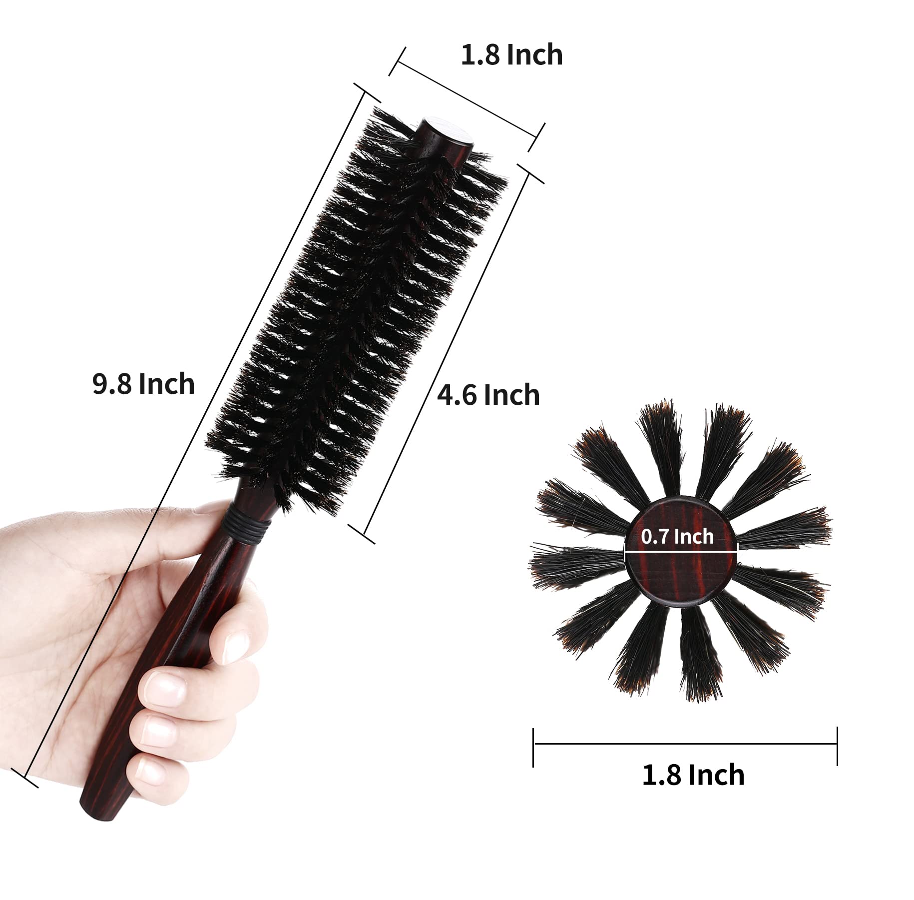 PERFEHAIR Round Boar Bristle Hair Brush-1.8 Inch, Blow Drying & Styling Soft Natural Boars Wooden Hairbrush for Women & Men's Short Fine Hair, Beard