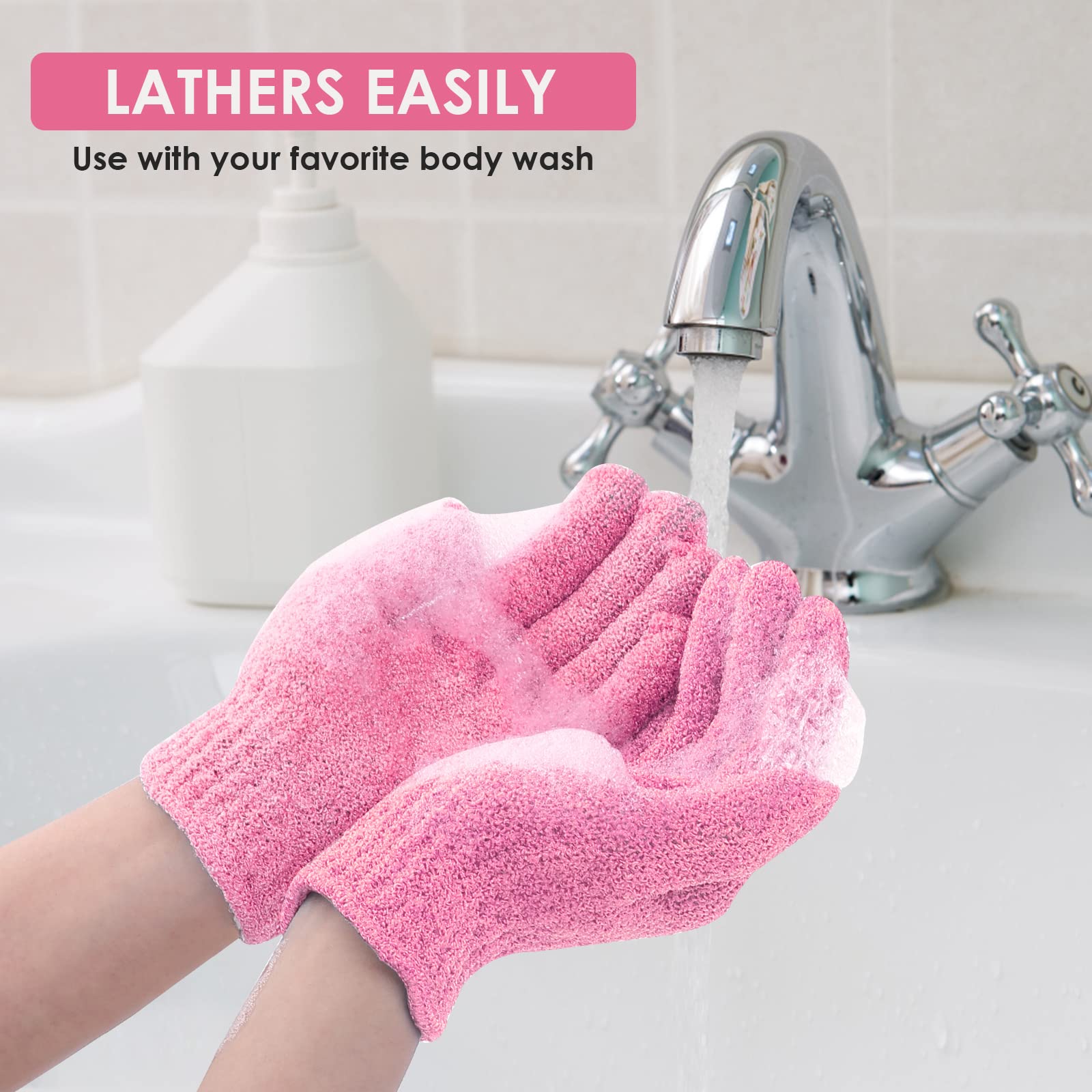 Sibba 1 Pair Bath Gloves for Shower Natural Loofah Exfoliating Wash Gloves for Body and Face, Dead Skin Remover, Double Sided Microfibre Shower Body Gloves for Adults and Kids