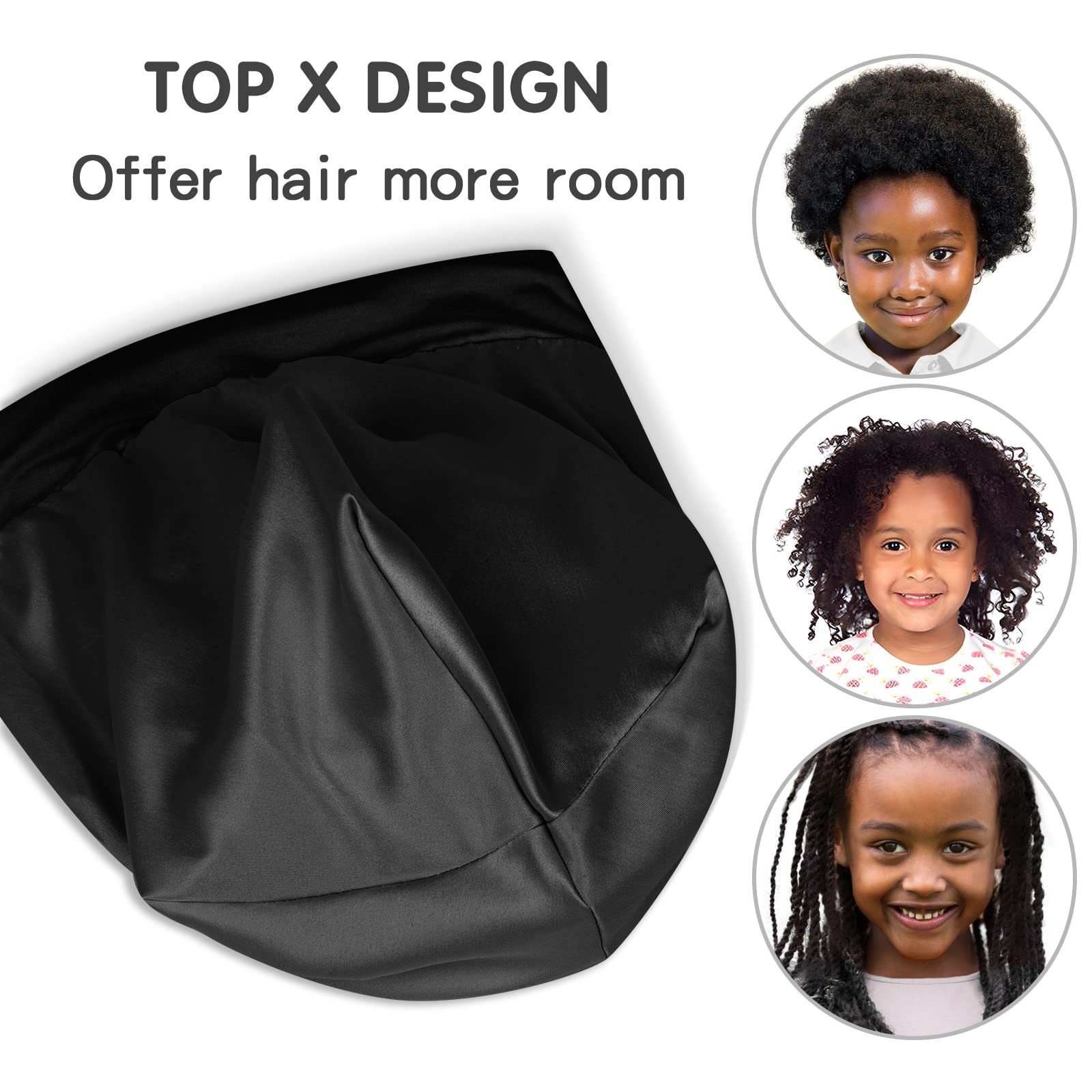 Kids Satin Bonnets for Girls Sleeping: Adjustable for 2-8 Years, Silky Smooth for Frizzy Curly Hair, Breathable and Soft Black