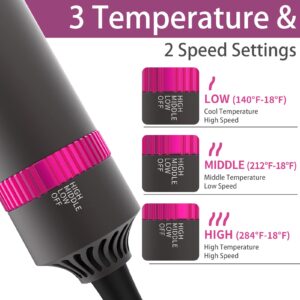 5 in 1 Styling Hot Air Brush with Negative Ion - Detachable and Interchangeable Bristles for Straightening, Curling, Drying, Combing, and Scalp Massage - Heat Brush with Glove