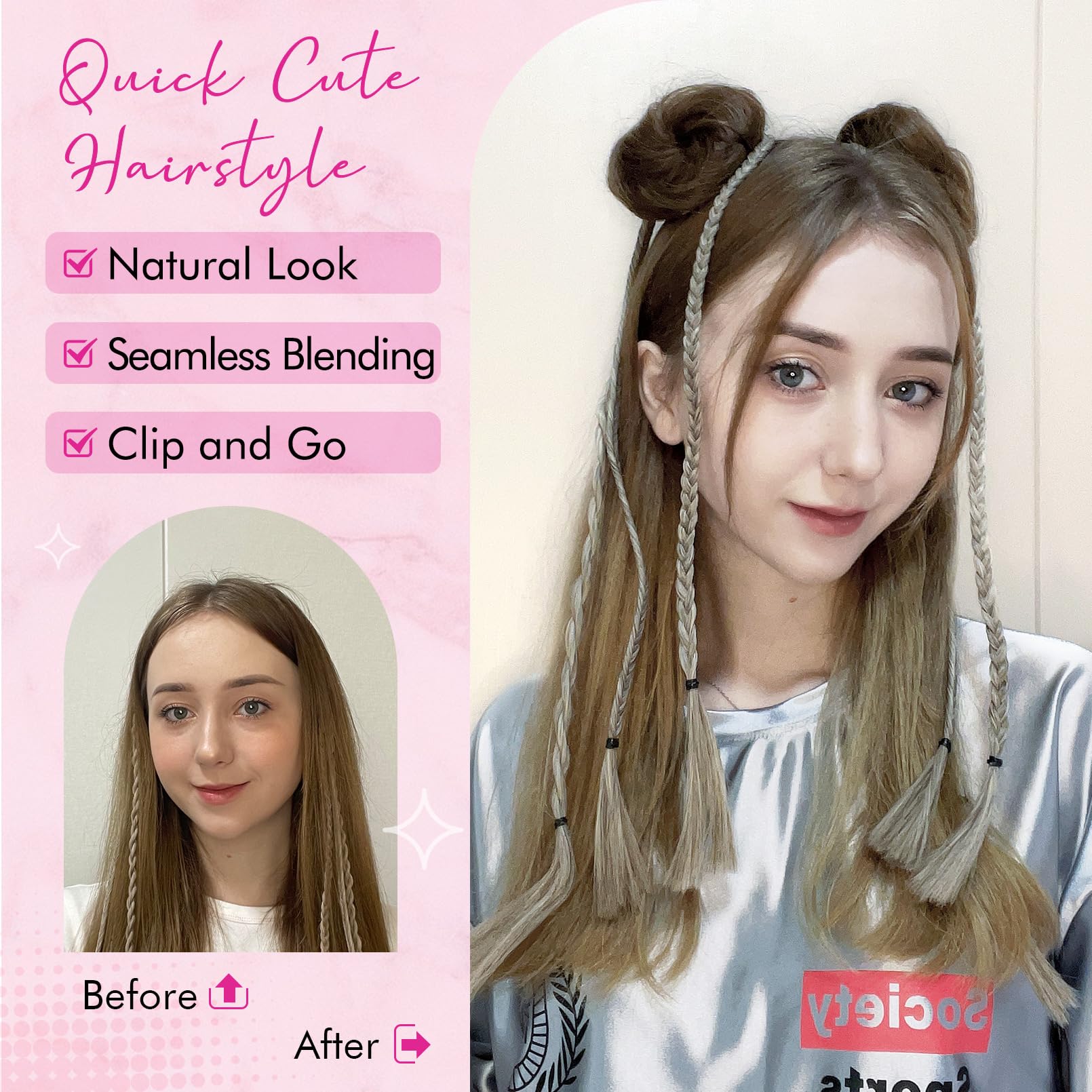 REECHO 2 PCS Mini Claw Clip in Messy & Cat Ears Hair Bun Extensions HB001 Wig Accessory Updo Hairpieces for Women Girls (Pack of 2-3.5" Wavy, Cool Dark Brown)