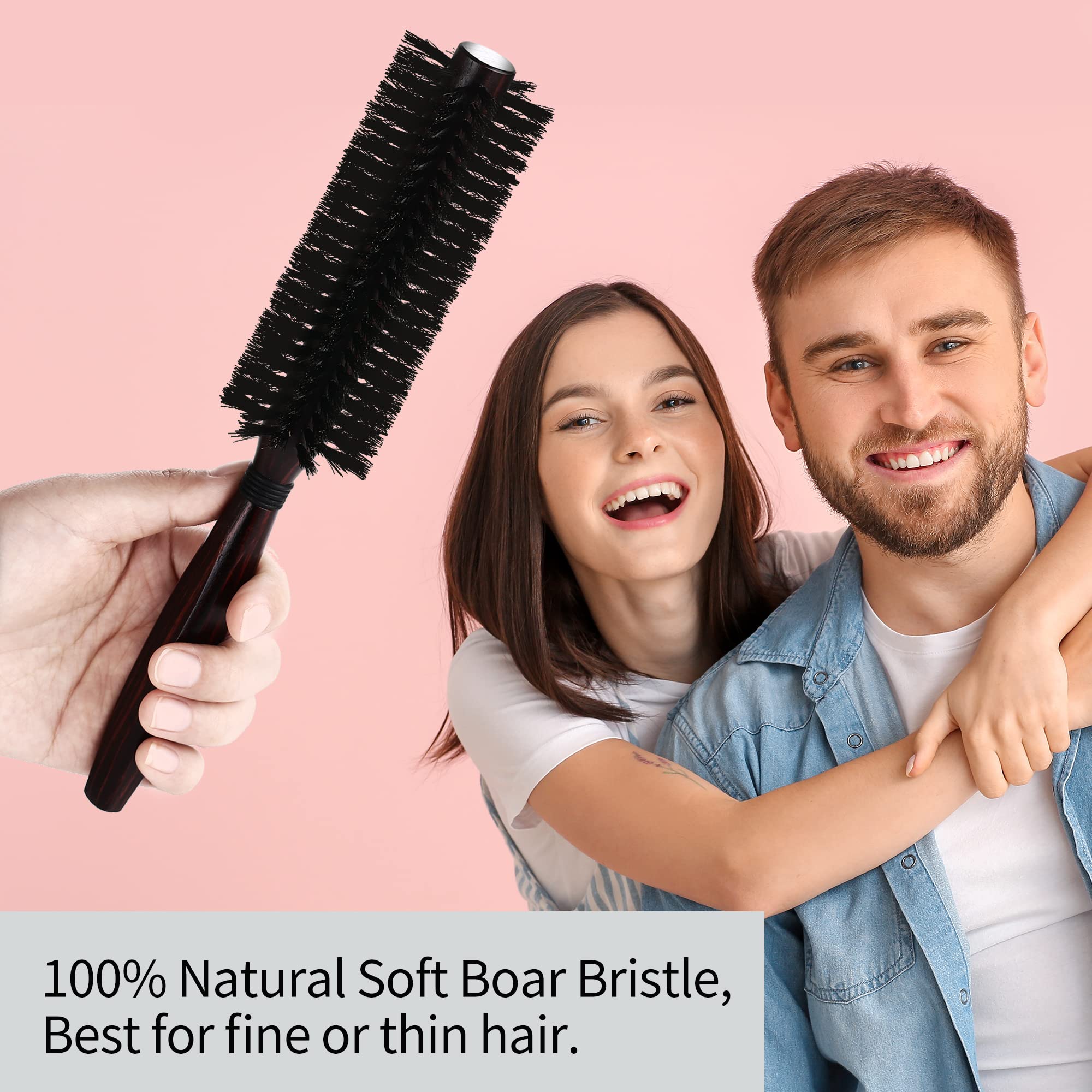 PERFEHAIR Round Boar Bristle Hair Brush-1.8 Inch, Blow Drying & Styling Soft Natural Boars Wooden Hairbrush for Women & Men's Short Fine Hair, Beard