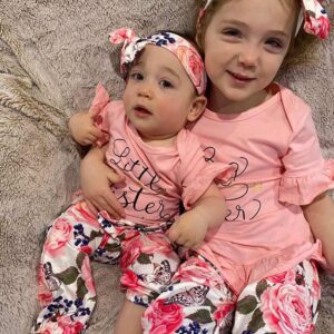 Newborn Baby Girl Clothes Big Sister Little Sister Matching Outfits Infant Romper Floral Pants Toddler Girls Clothing Sets