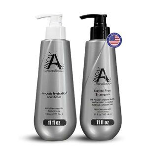 inova professional silk keratin shampoo & conditioner set - smooth protection sulfate-free shampoo & smooth hydration conditioner, 11 ounce - 2 count (pack of 1), grey