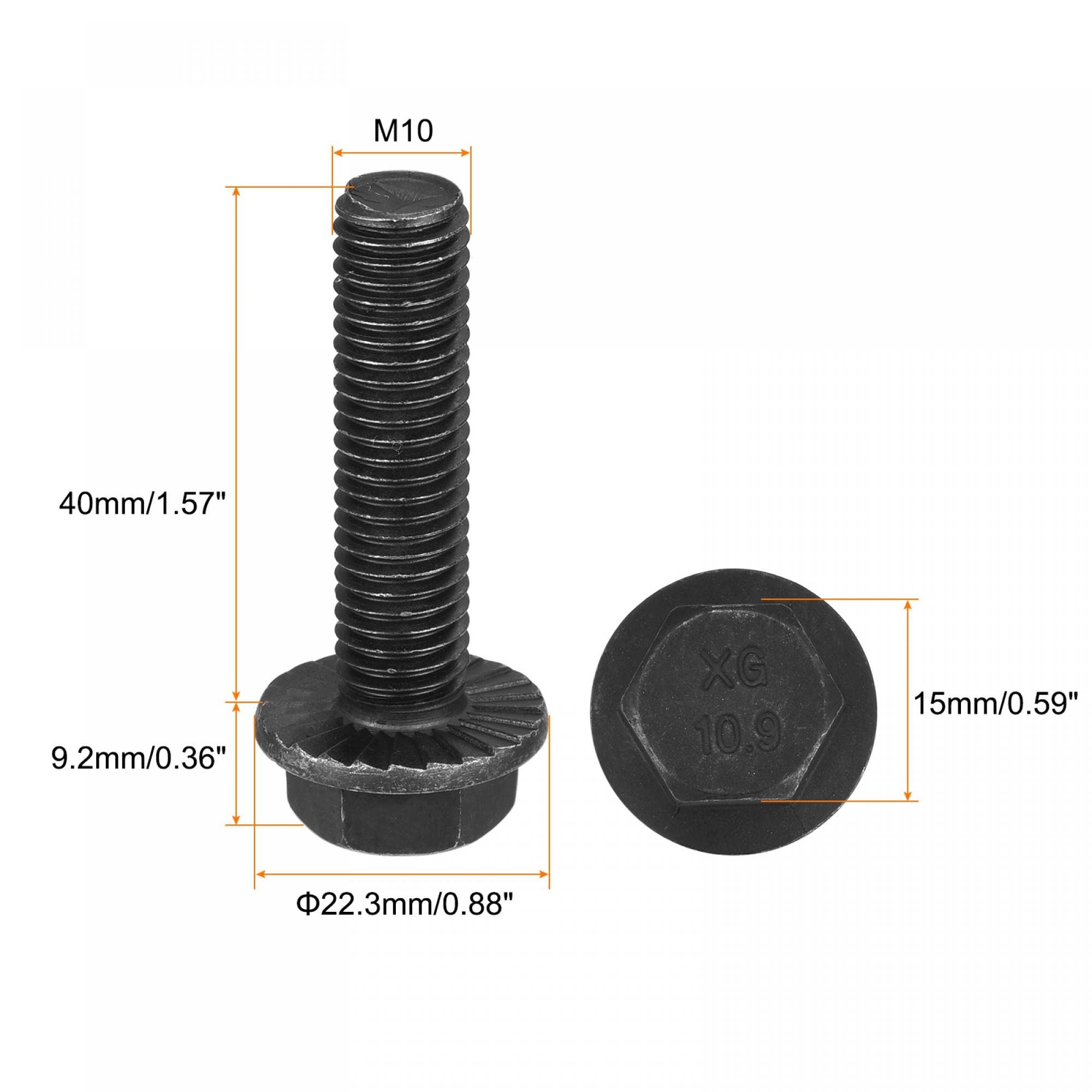 uxcell M10-1.5x40mm Hex Serrated Flange Bolts 10.9 Grade Carbon Steel Screws 10pcs