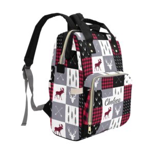 Liveweike Plaid Deer Woodland Personalized Diaper Bag Backpack Custom Name Daypack Large Mommy Bag for Teen Girls Boy Student Option 1