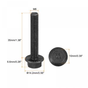 uxcell M6-1x35mm Hex Serrated Flange Bolts 10.9 Grade Carbon Steel Screws 30pcs