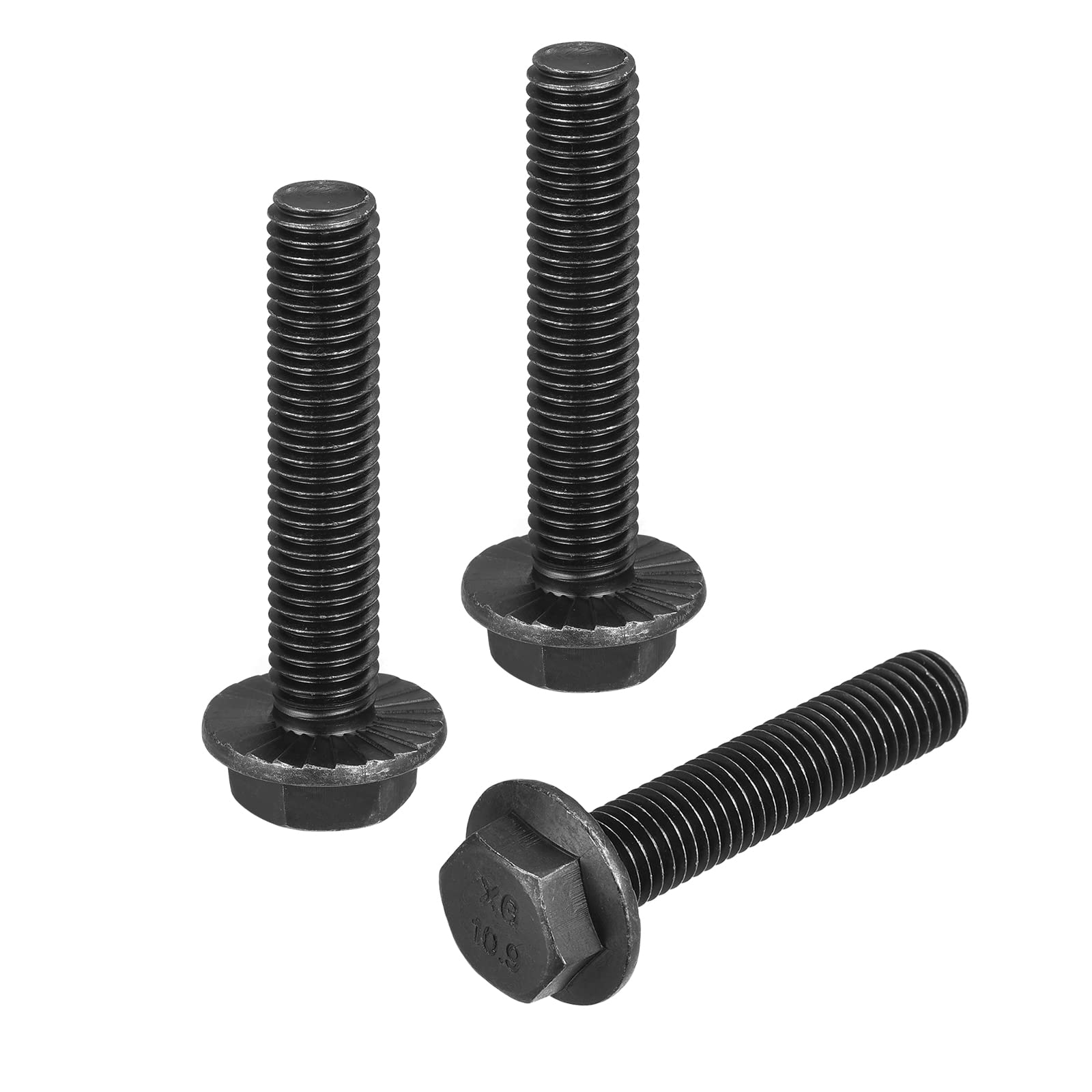 uxcell M12-1.75x60mm Hex Serrated Flange Bolts 10.9 Grade Carbon Steel Screws 3pcs