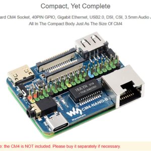 Nano Base Board (B) for Compute Module 4 Lite/eMMC,with Raspberry Pi 40PIN GPIO Header,Gigabit Ethernet RJ45,MIPI CSI-2 Port Connector 3.5mm Jack Audio