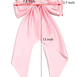 Furling Pompoms Hair Bows for Women,Large Satin Silky Hair Bow Clips Ribbon Long Tail French Barrette Hair Clamps Girls Hair Accessories Party Wedding Christmas Thanksgiving (Black Pink)