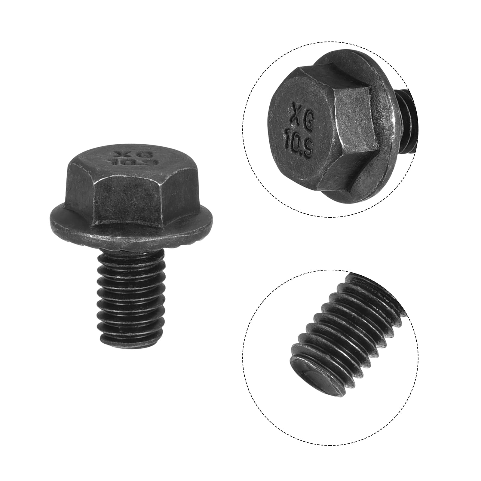 uxcell M6-1x10mm Hex Serrated Flange Bolts 10.9 Grade Carbon Steel Screws 20pcs