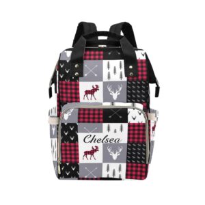 liveweike plaid deer woodland personalized diaper bag backpack custom name daypack large mommy bag for teen girls boy student option 1