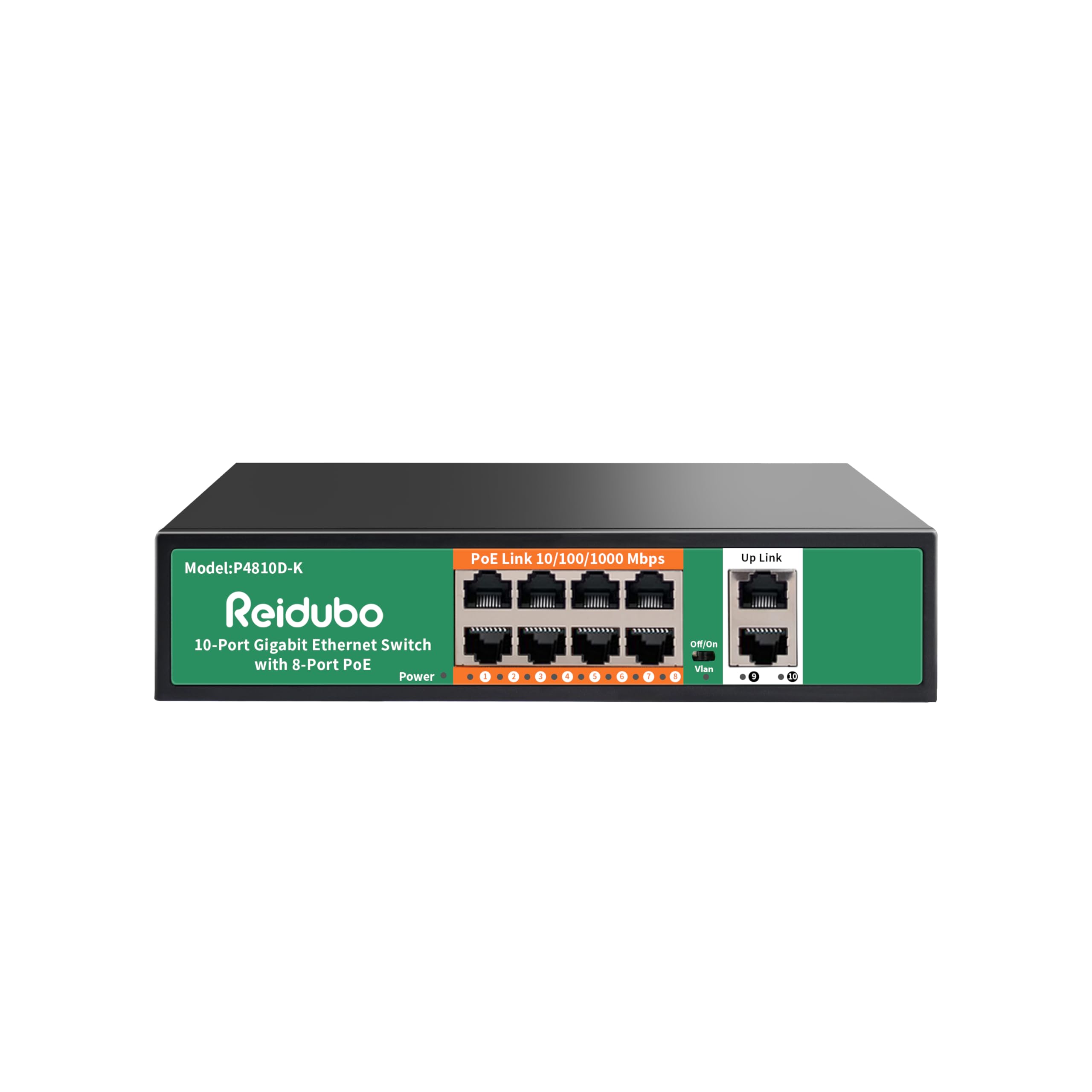 Reidubo 8 Port Gigabit PoE Switch with 2 Gigabit Uplink,1000Mbps PoE Ethernet Unmanaged Network Switch,120W, Plug & Play, VLAN, Suitable for Access Point-AP and PoE Surveillance Camera