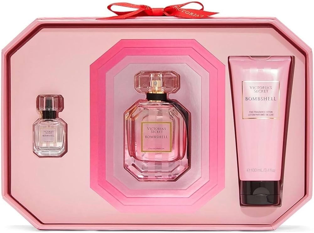 Victoria's Secret Bombshell Women Gift Set 3 Piece Perfume & Fragrance Body Lotion & Rollerball & Body Wash