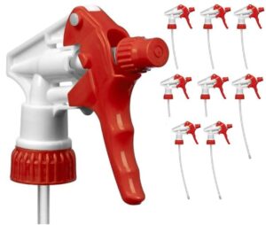 decony heavy duty replacement trigger sprayer nozzles industrial and commercial cleaning chemical resistant for 16oz / 32oz spray bottle w/adjustable 9.25" dip tube for 28/400-12 pc.