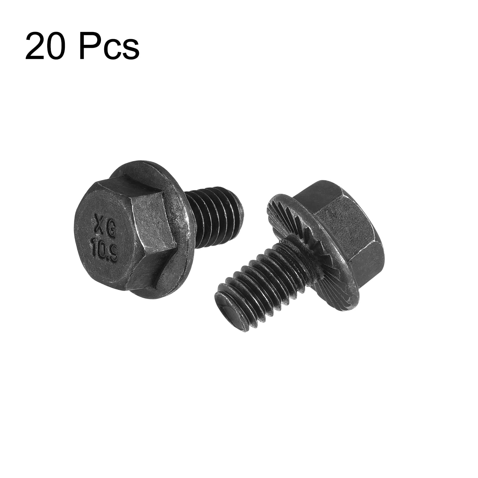 uxcell M6-1x10mm Hex Serrated Flange Bolts 10.9 Grade Carbon Steel Screws 20pcs