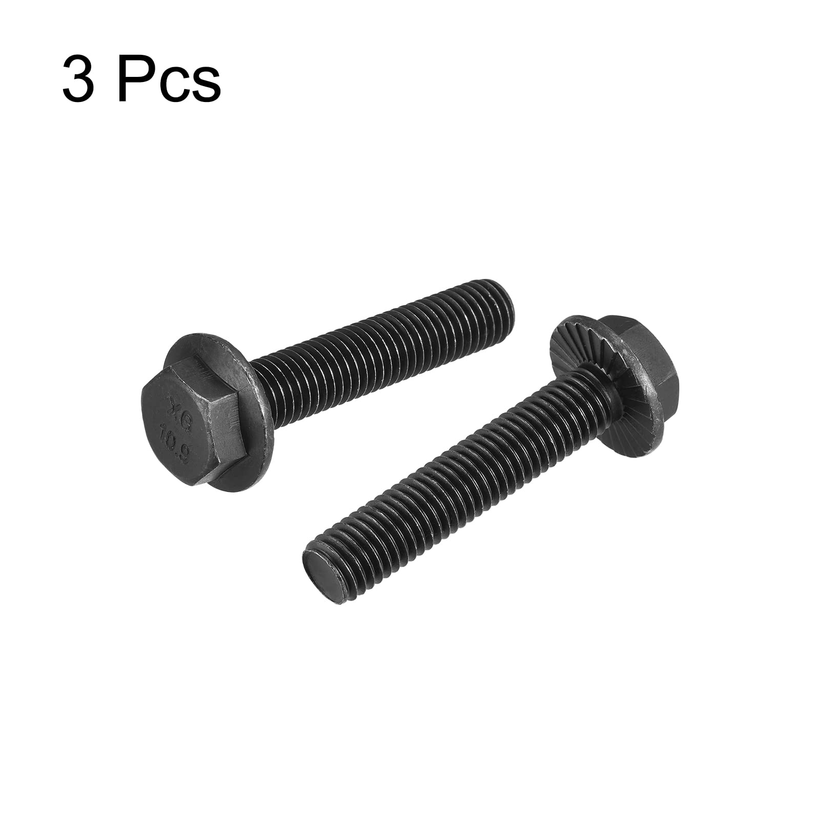 uxcell M12-1.75x60mm Hex Serrated Flange Bolts 10.9 Grade Carbon Steel Screws 3pcs