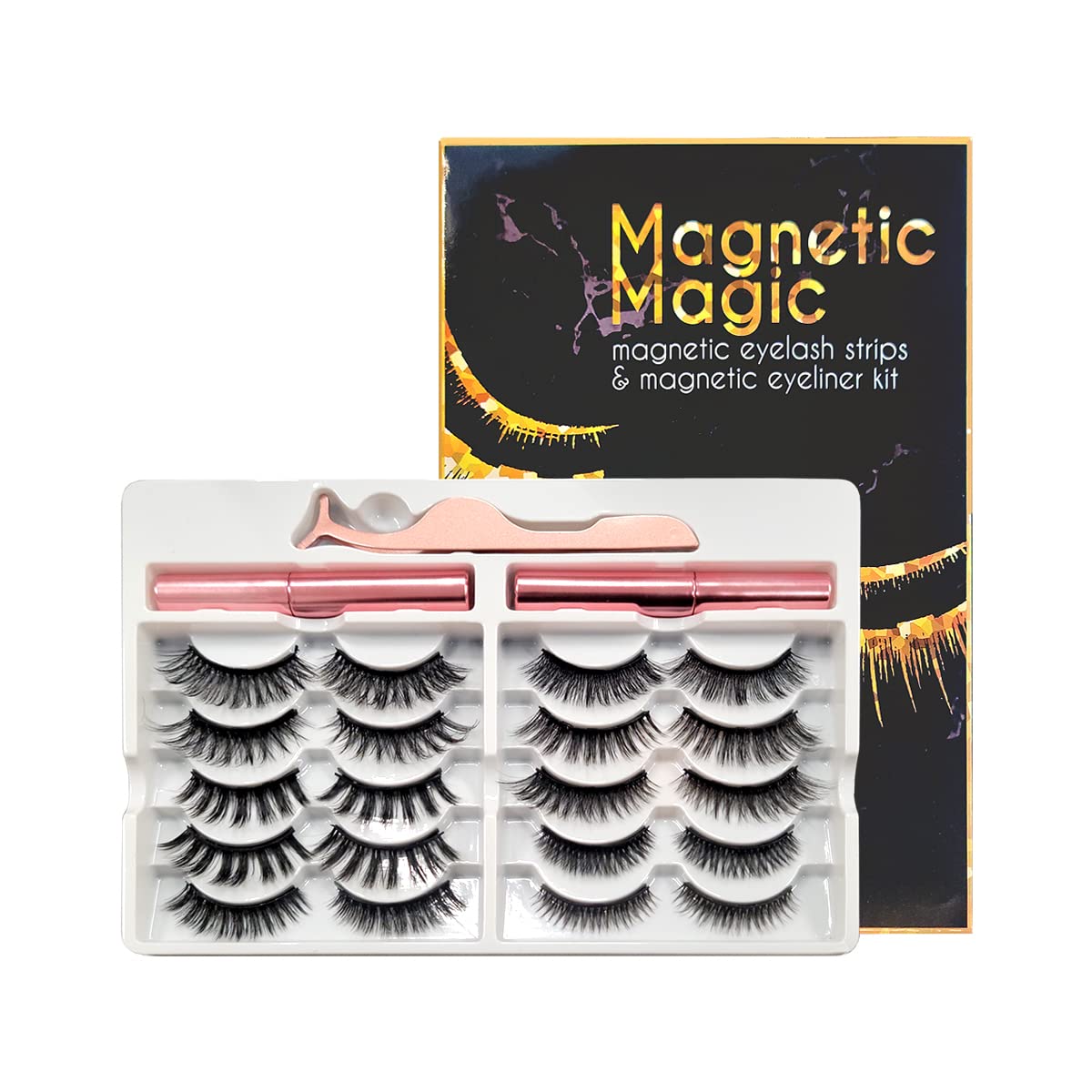 Amber Lash Magnetic Magic Lashes with Eyeliner, Most Natural Looking Magnetic Eyelashes Kit with Applicator, Best 8D and 3D Look, Reusable Fake Eye Lash, No Glue, Strongest Waterproof Liquid Liner