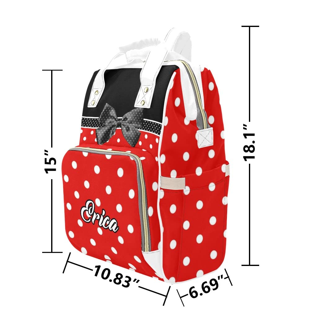 NZOOHY Polka Dots Bow Personalized Name Diaper Bag Tote, Custom Waterproof Nursing Baby Bag Mummy Backpack for Mom Travel Outdoor, 15'' X 10.83'' X 6.69''