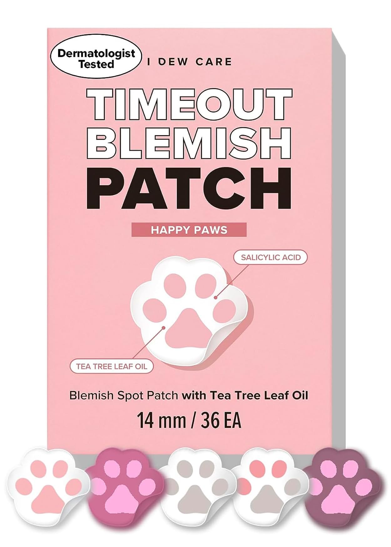 I DEW CARE Hydrocolloid Acne Pimple Patch - Timeout Blemish Happy Paws | Korean Cute Acne Patches | zit patches for face and skin, 36 Count (14mm), Facial Stickers, Absorbing with Tea Tree Leaf Oil