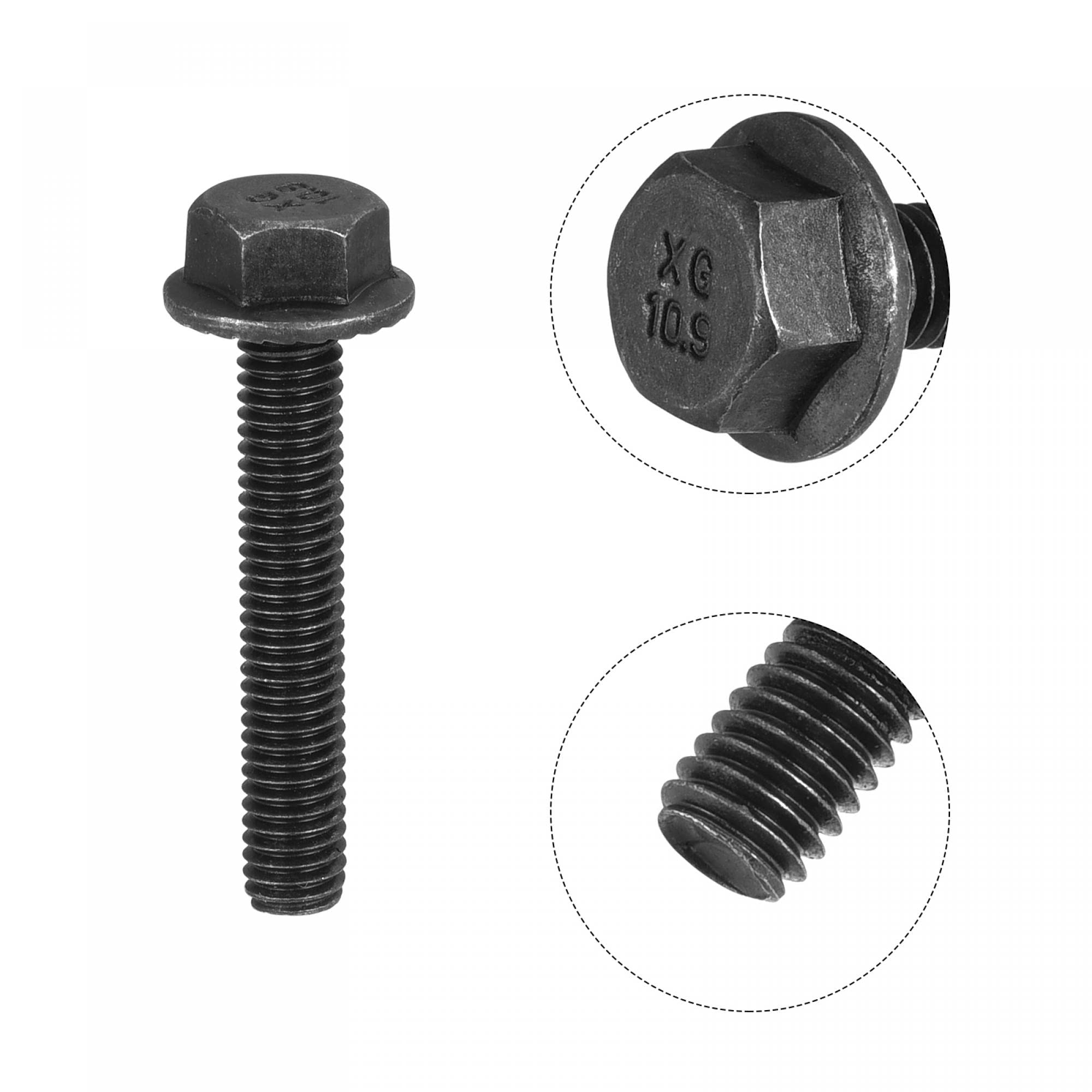 uxcell M6-1x35mm Hex Serrated Flange Bolts 10.9 Grade Carbon Steel Screws 30pcs