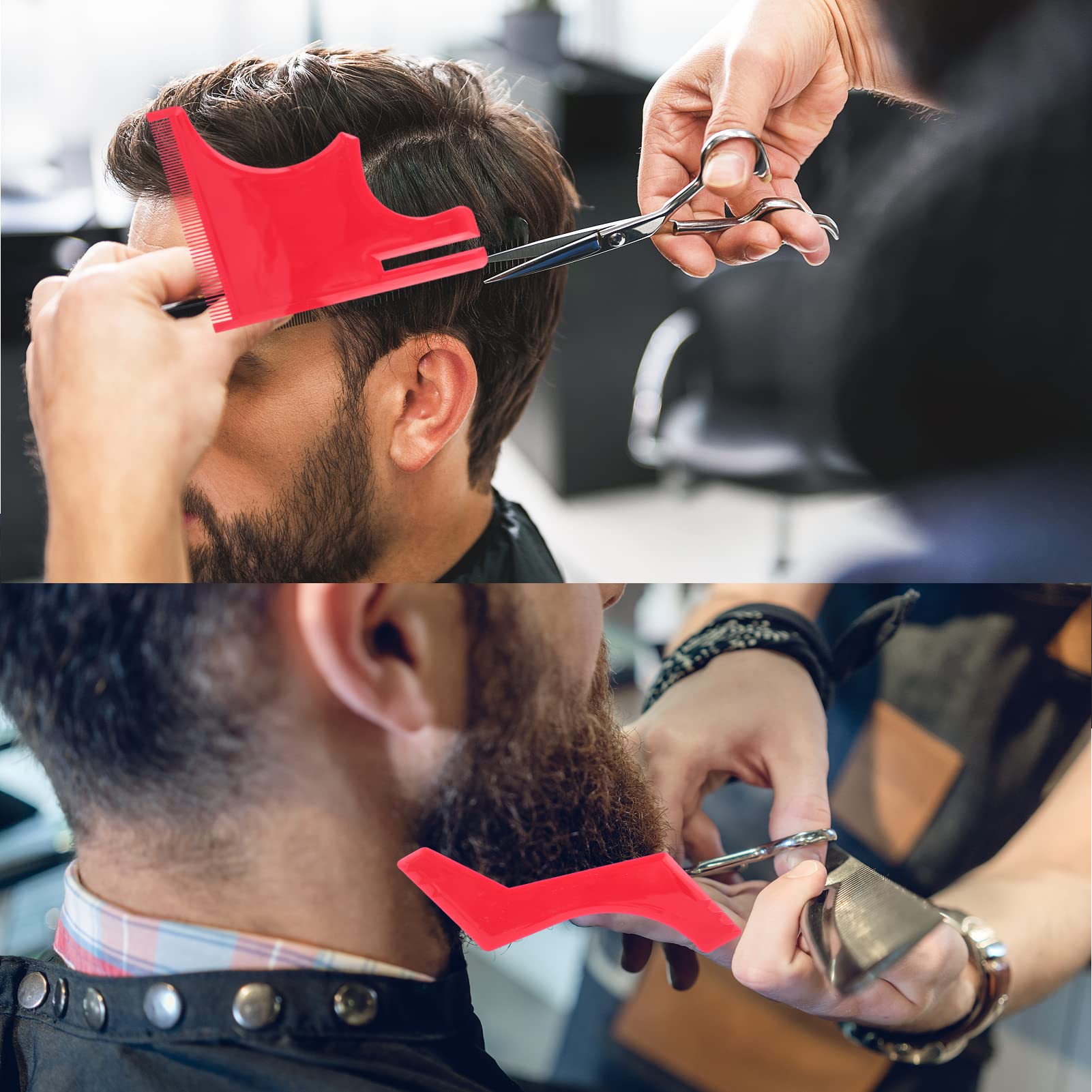 Beard Hairline Shaping Tool Kit for Men, Beard Shaping Tool Kit Beard Styling Cutting Hairline Grooming Red Plastic Beard Template Set