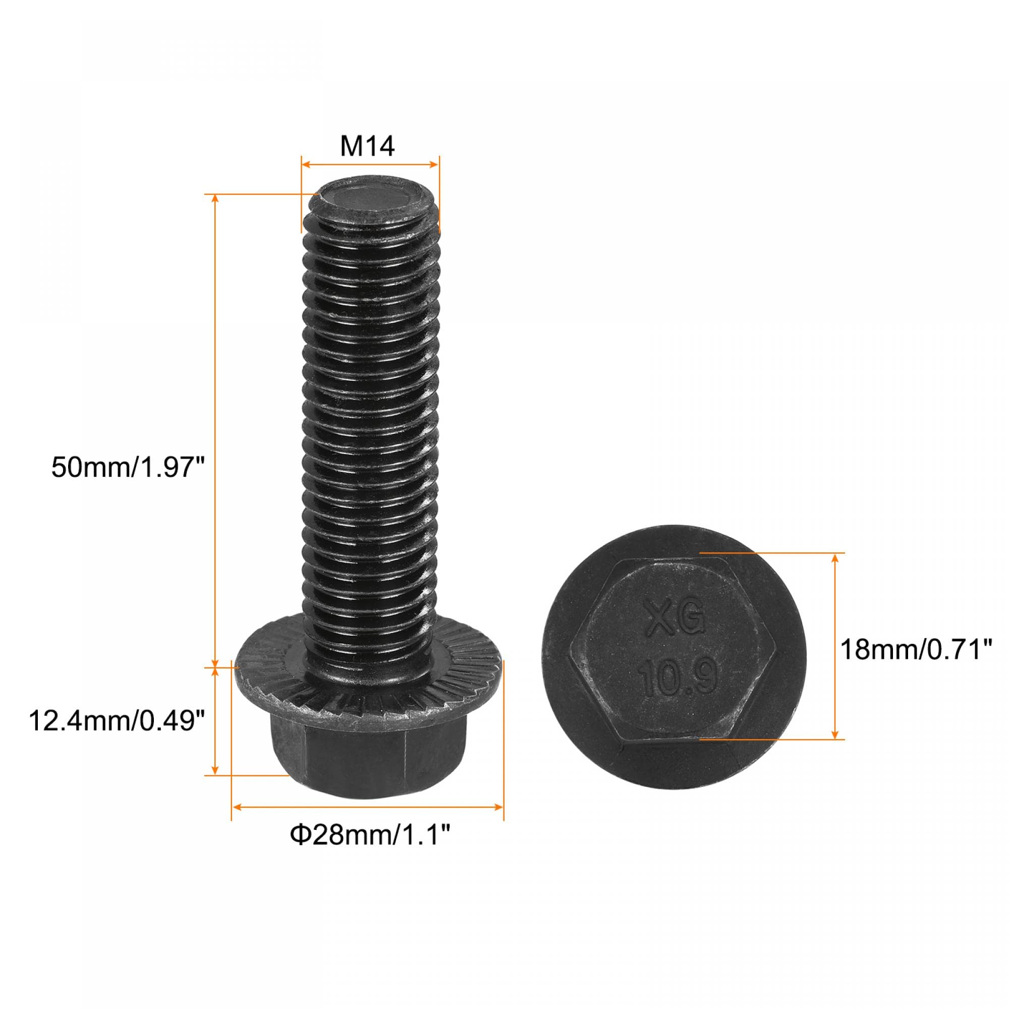 uxcell M14-2x50mm Hex Serrated Flange Bolts 10.9 Grade Carbon Steel Screws 4pcs