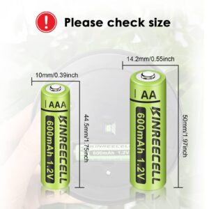 KINREECELL Rechargeable AA Batteries, Ni-MH Double A Solar Batteries High Capacity 1.2V Pre-Charged for Outdoor Solar Lights, String Lights Pathway Lights (AA-600mAh-12pack)