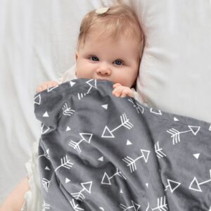 BORITAR Baby Blanket Super Soft Minky with Double Layer Dotted Backing, Little Grey Arrows Floral Leaf Spring Summer Fresh Design