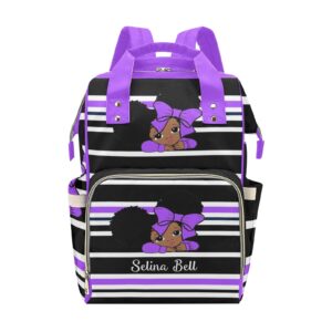 little african girl purple personalized diaper backpack with name,custom travel daypack for nappy mommy nursing baby bag one size