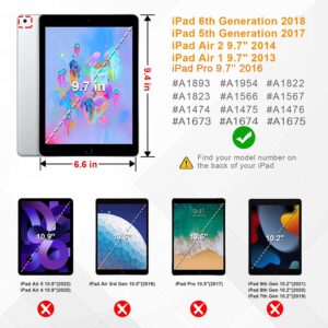 ZoneFoker Case for iPad 6th/5th Generation (9.7 Inch, 2018/2017 Model),iPad Air 2 / 1st Case, iPad Pro 9.7 Case 2016,Heavy Duty Shockproof Rugged Protective Case for iPad 9.7 Inch,Black